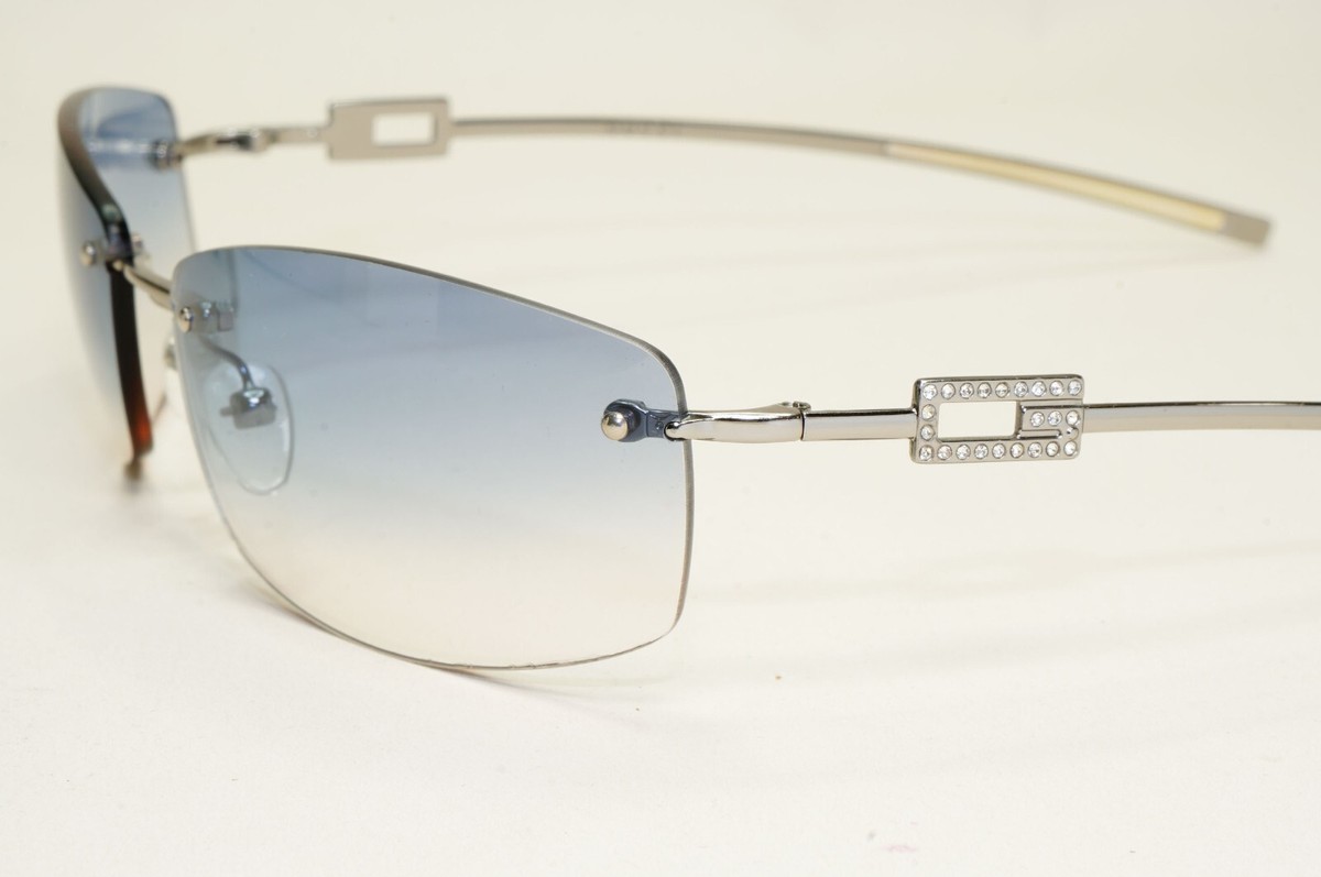 Gucci Sunglasses 1997 Vintage Rimless Silver Blue GG 1784/STRASS