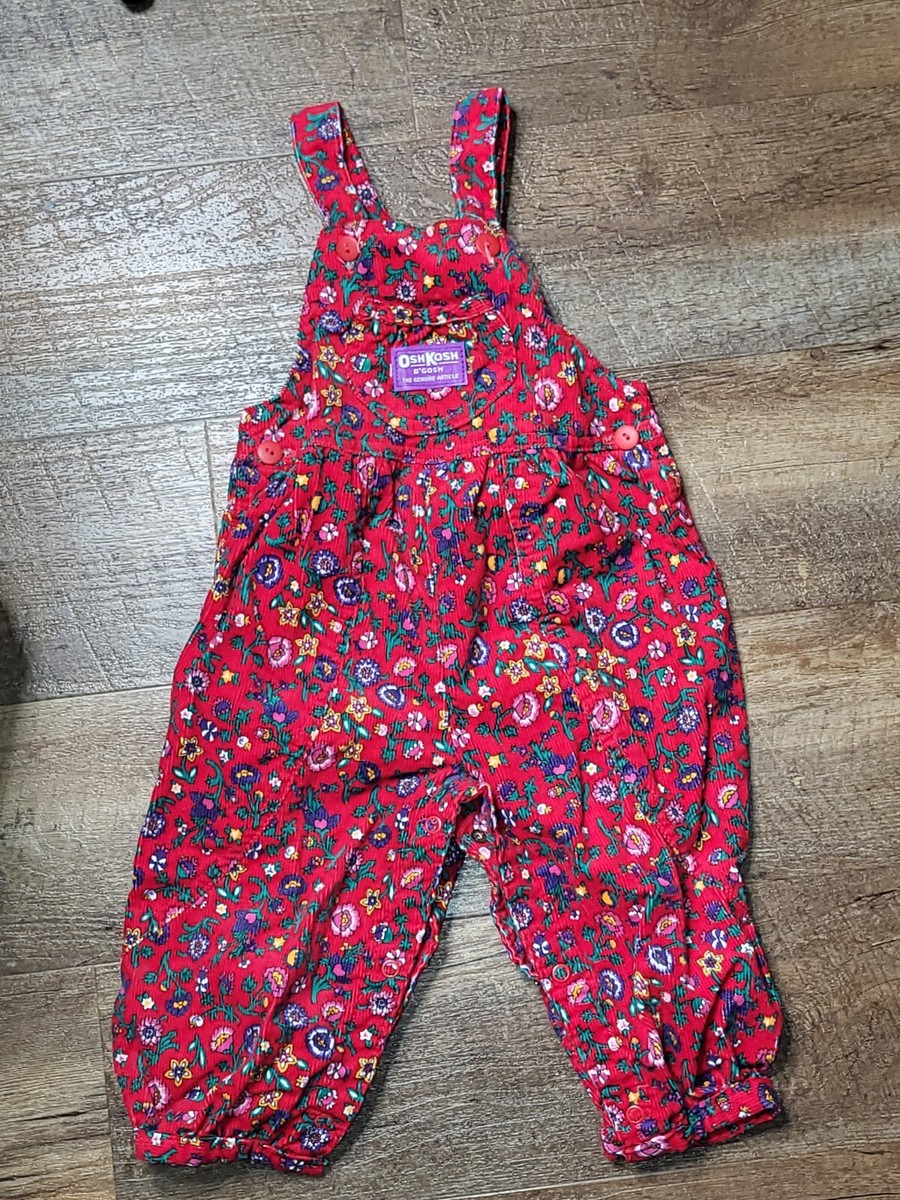 Vintage Oshkosh B'gosh Red Floral Vestbak Overalls Romper Size 18