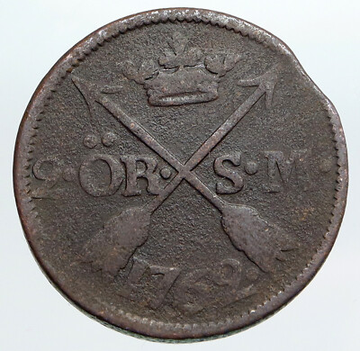 1762 SWEDEN King ADOLF FREDERICK Old VINTAGE Silver SWEDISH 2 Ore