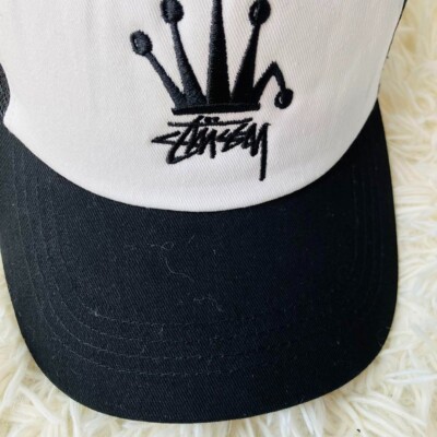 Stussy Crown Stock Trucker Cap color White Black Adjustable