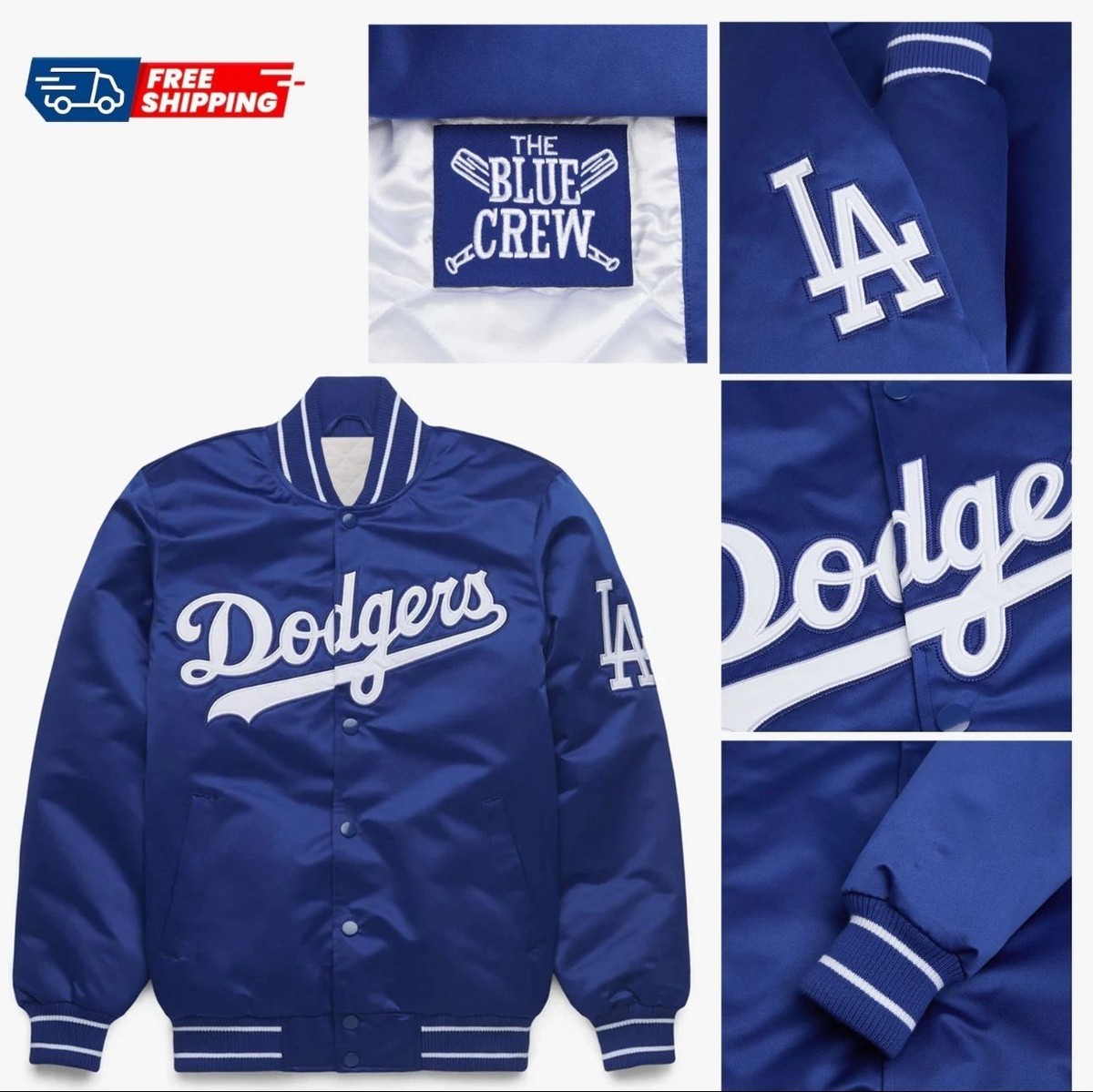 LA Dodgers 2025 Baseball Champion blue satin Varsity Bomber Style