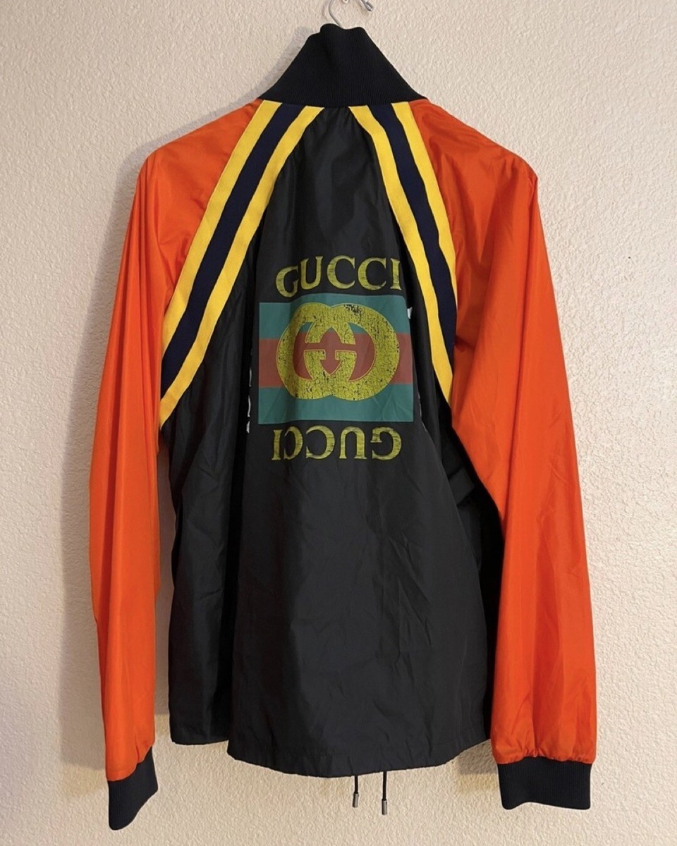 Gucci Back Logo Print Nylon Jacket Windbreaker Orange/Black | eBay