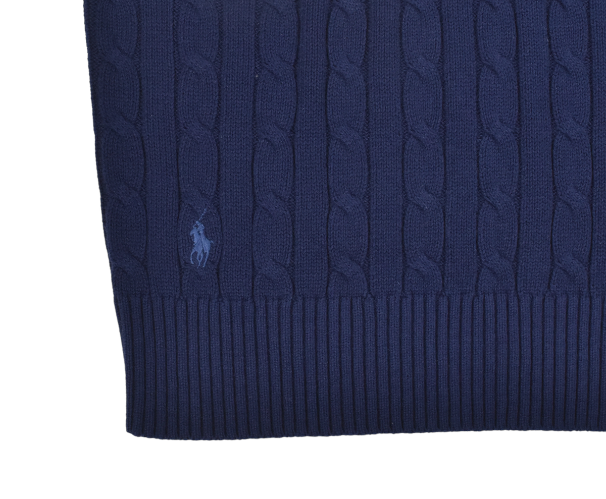 Women's Polo Ralph Lauren Navy Cotton Wool Cable Knit 1/2 Zip Logo