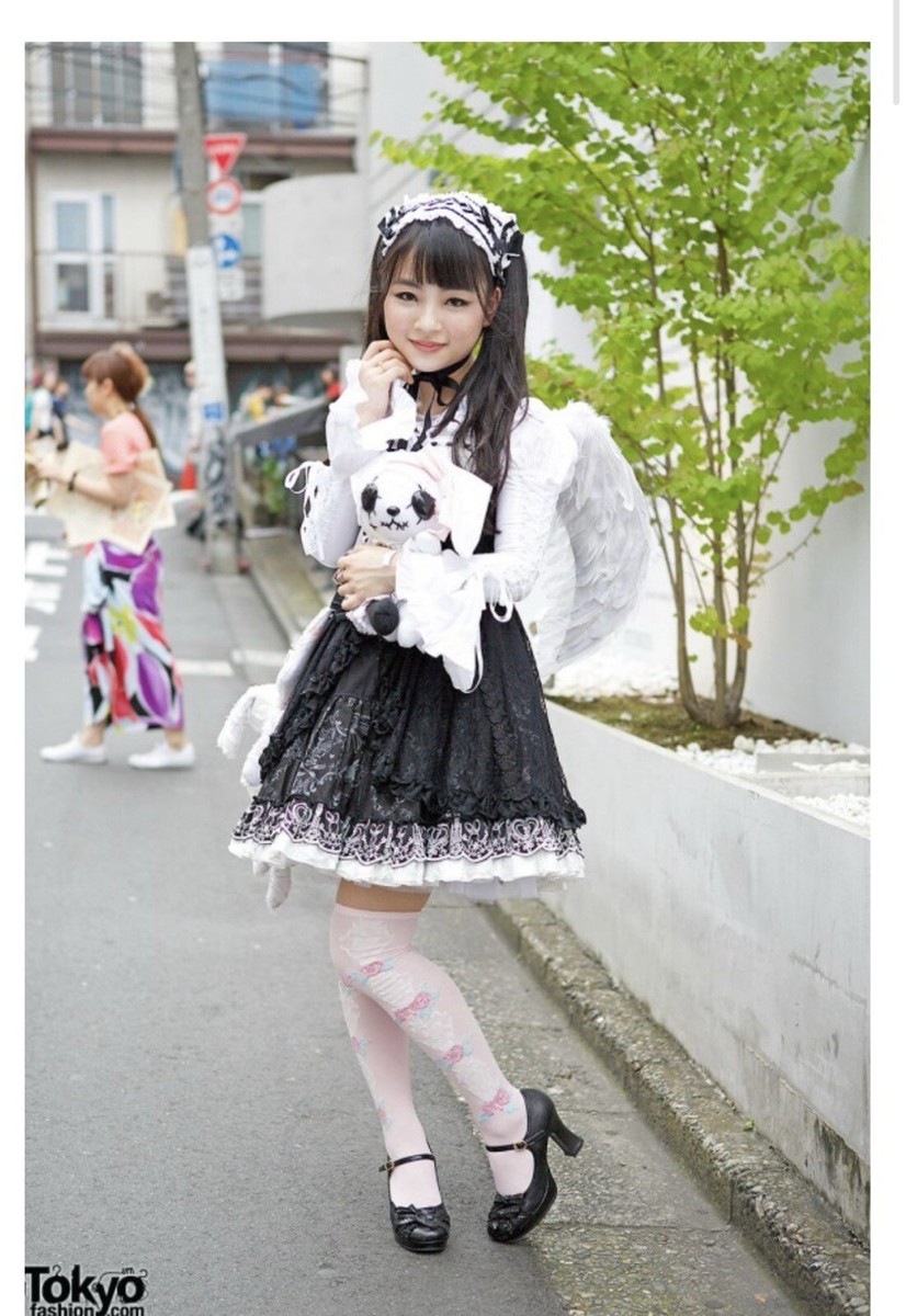 RARE H. NAOTO FRILL Japan Gray Music Print Harajuku Goth Lolita