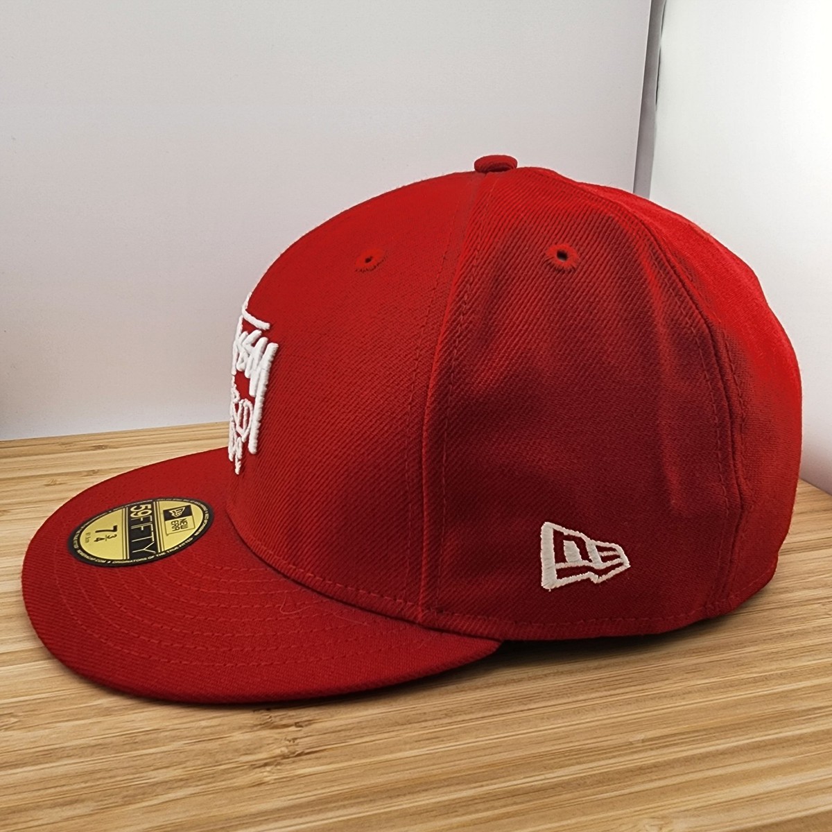 VTG Stussy World Wide Fitted Hat, Red Cap, 100% Wool, New Era 5950