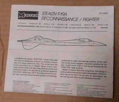 F-19 Stealth Fighter Mystery Plane 1987 1:48 Scale MONOGRAM Model