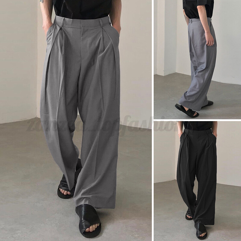 Mens Japanese Style Harem Casual Loose Chino Pants Wide Leg