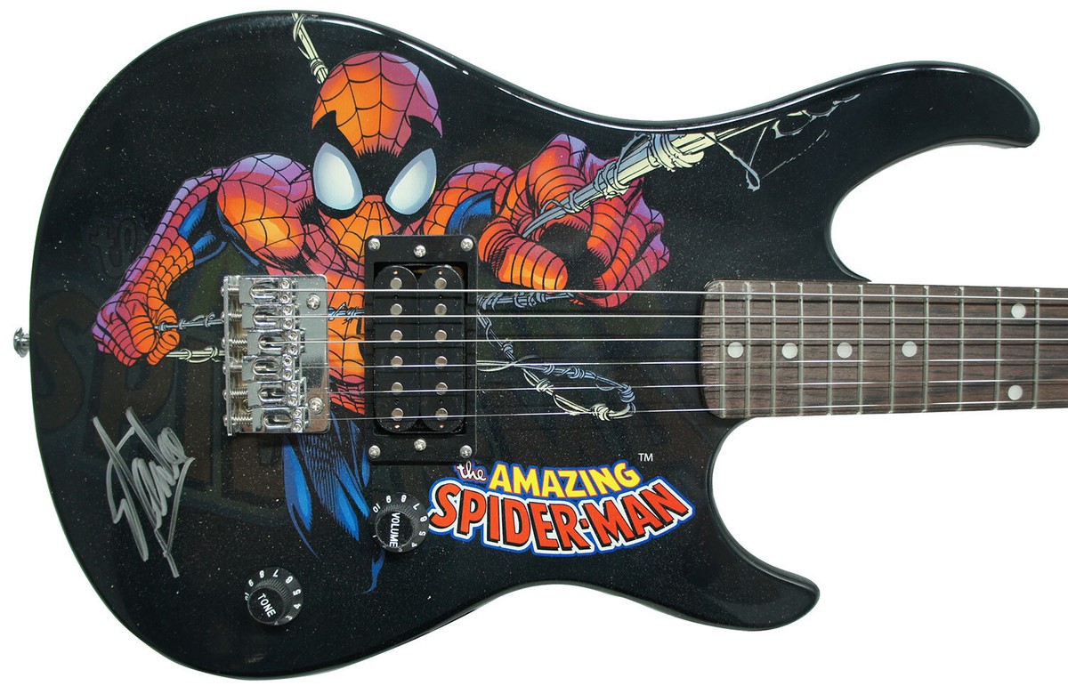 Stan Lee Signed Peavey Marvel Spiderman 3/4 Size Electric Guitar