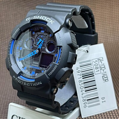 Casio G-Shock GA-100-1A2 Blue Analog Digital Black Resin Oversize