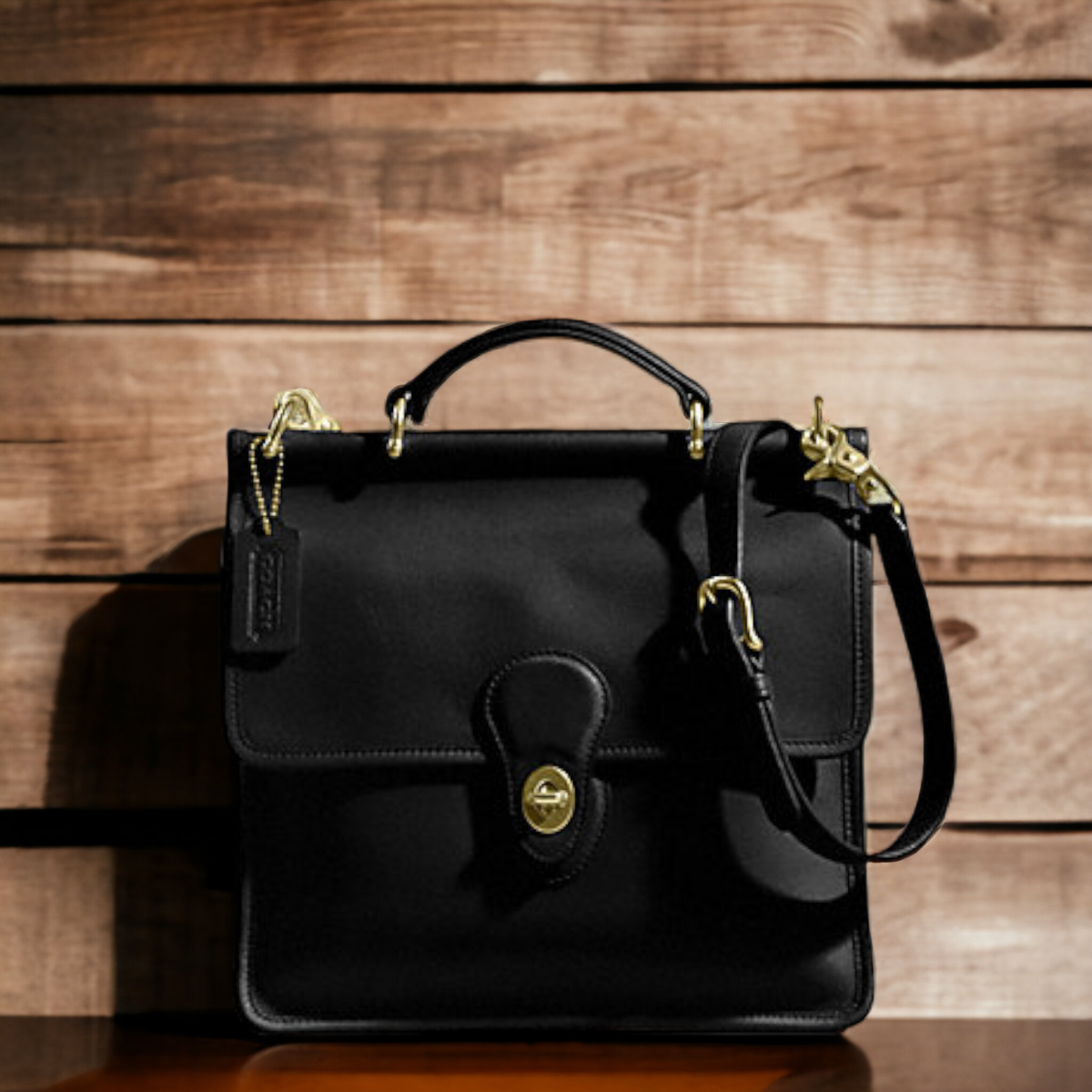 NWT COACH Willis Bag 9927 Black Leather Vintage USA Brass Hardware