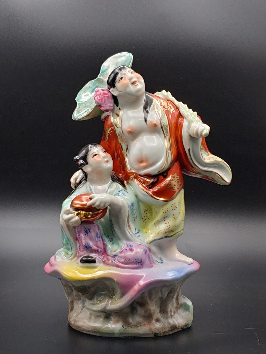 和合二仙粉彩瓷塑Vintage Chinese Famille Rose Porcelain Sculpture