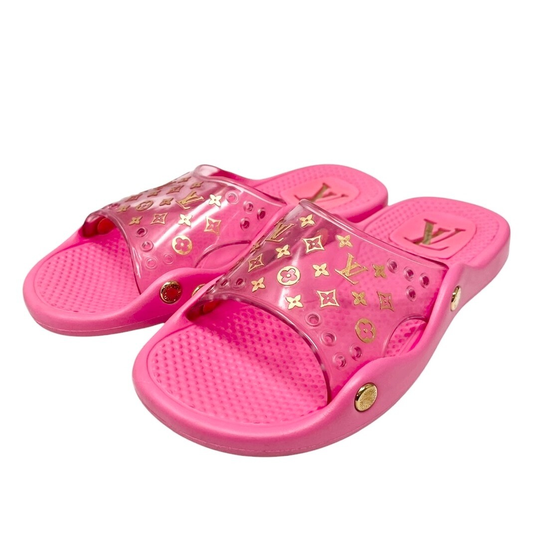 LOUIS VUITTON Vintage Lv Logo Monogram Beach Sandals #36-36.5 Pink