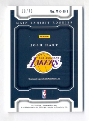 JOSH HART 2017-18 PANINI DOMINION AUTO AUTOGRAPH ROOKIE RC #10/49