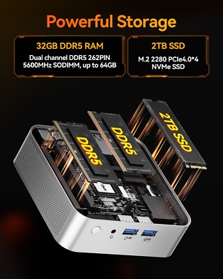 GEEKOM A8 AI Mini PC, AMD Ryzen 9 8945HS, 32GB DDR5, 2TB SSD