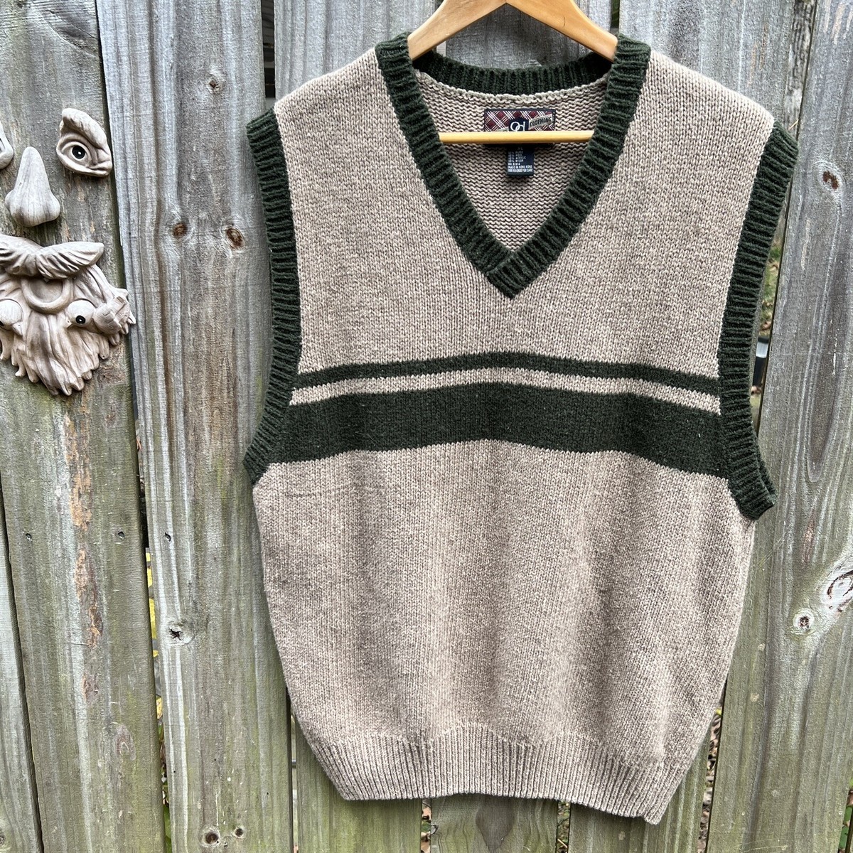 Vtg 90s Wool Sweater Vest Mens XLarge XL Pullover Color Block Hong