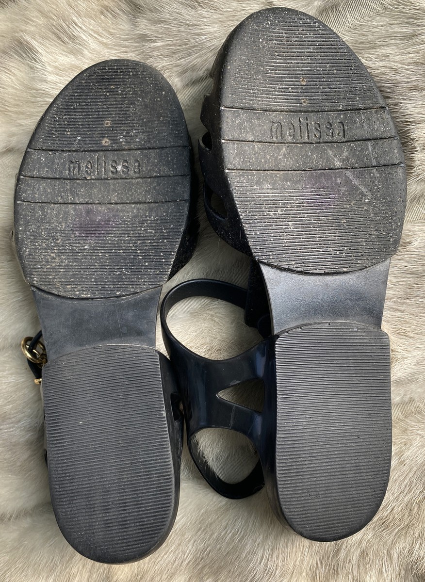 Vivienne Westwood + Melissa Sandals Girls Size 3 Black Glitter