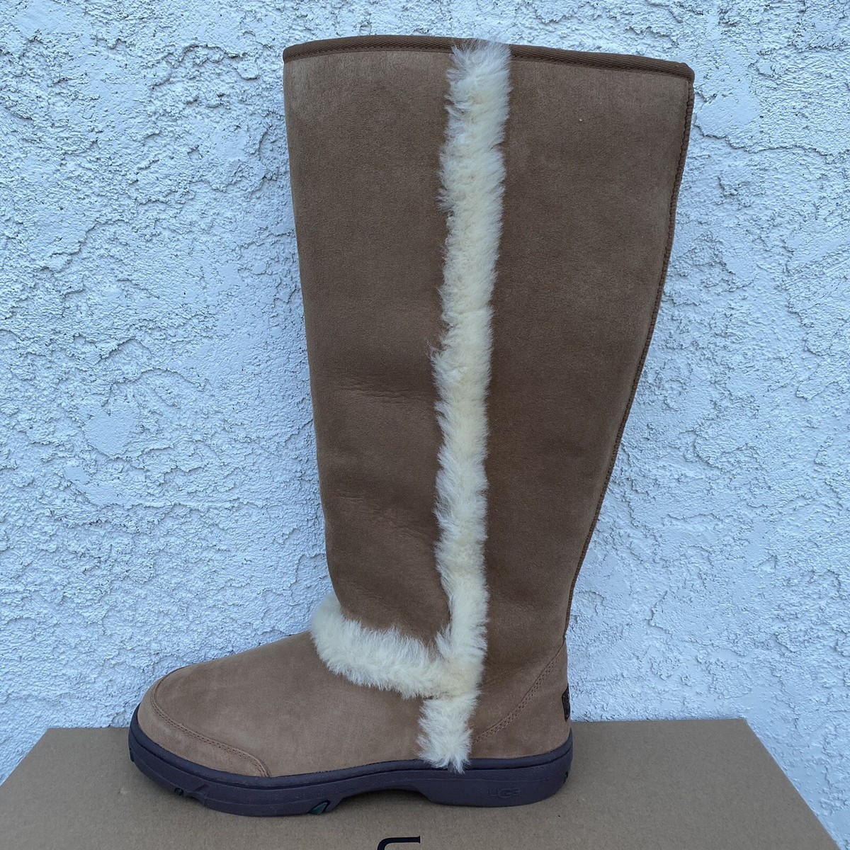 UGG SUNBURST EXTRA TALL CHESTNUT OVER THE KNEE SUEDE FUR BOOTS