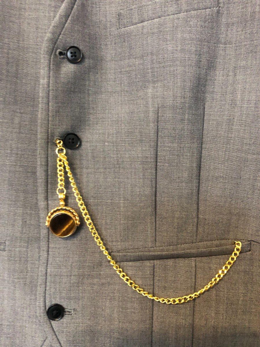 vintage type single albert gold plated pocket watch chain spinning