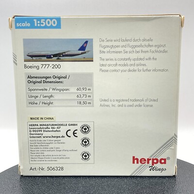 herpa wings 1/500 Boeing 777-200 UNITED AIRLINES Diecast 506328 | eBay