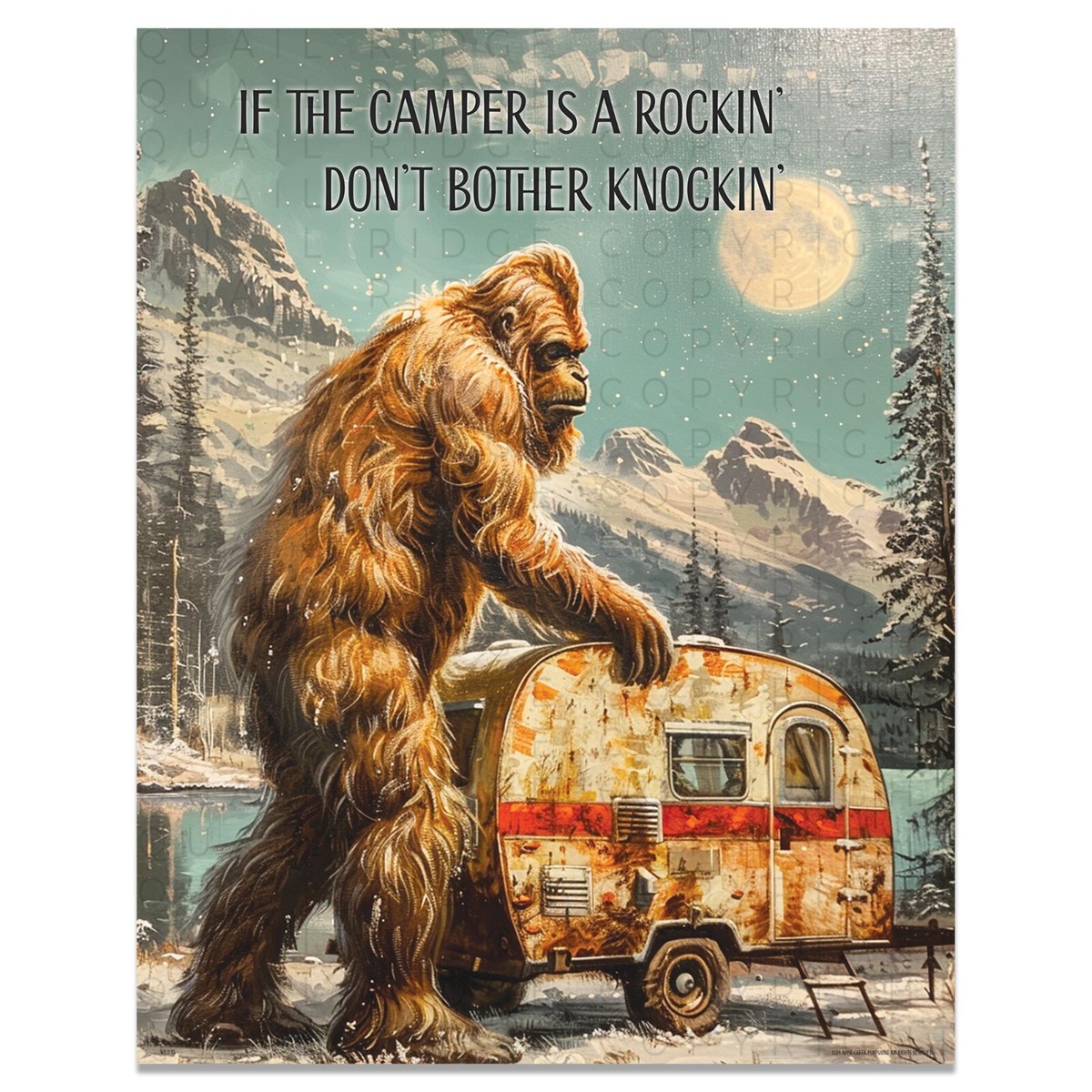 Vintage Sasquatch Bigfoot Art Print RV Camping Artwork Camper Wall