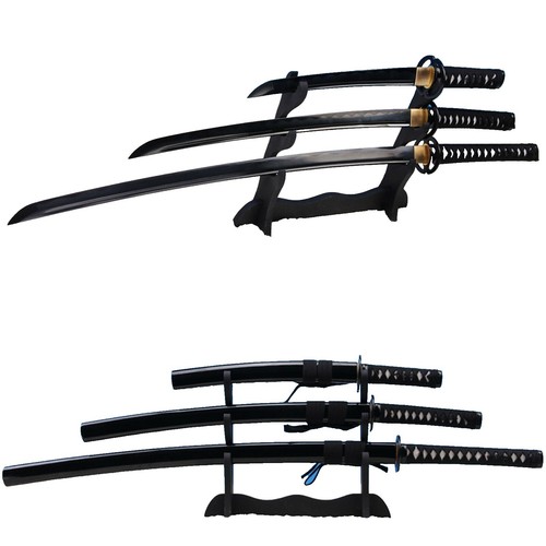 BladesUSA HK-6183 Twin Ninja Swords, Two-Piece Set, Black, 28-Inch