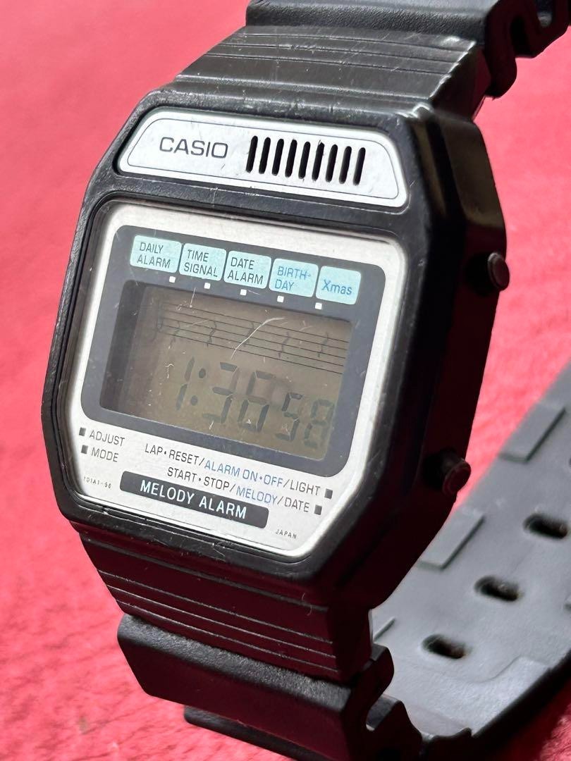 Vintage CASIO Melody Alarm Digital Men's Watch Black Band Working