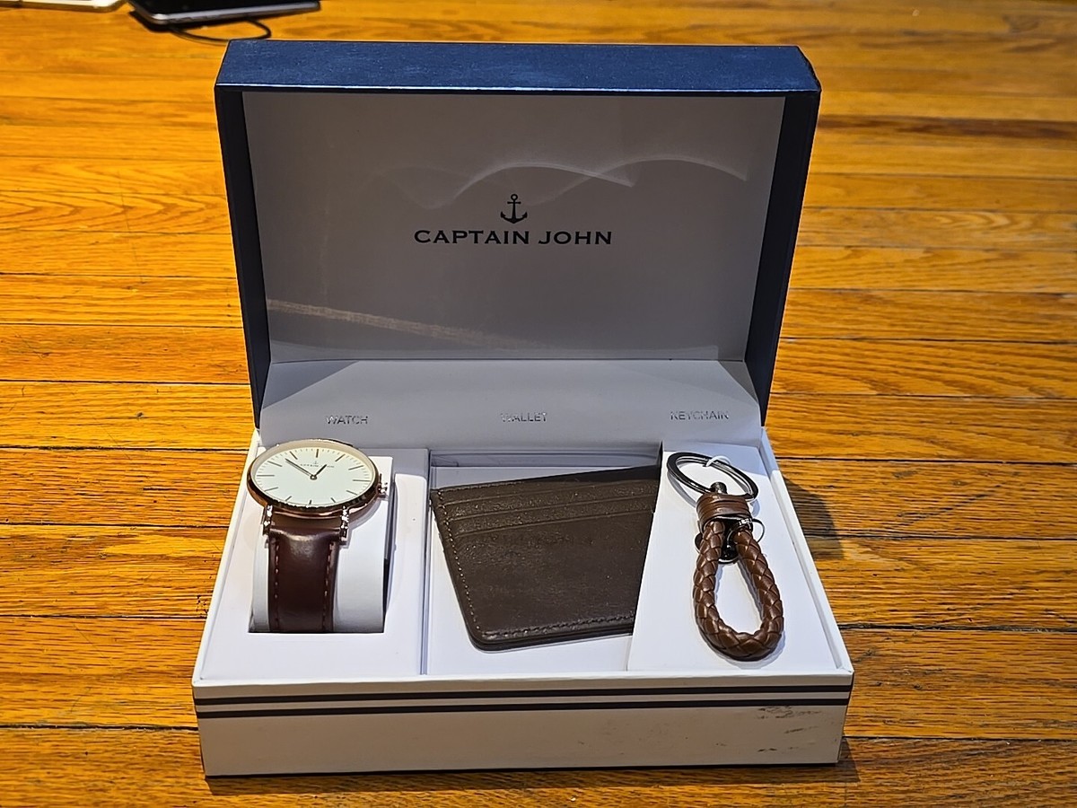 Captain John Watch Set with Wallet and Leather Rope Keychain | eBay