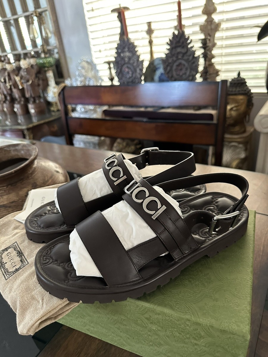 NIB Gucci Monogram Logo Men's Sandals Brown Size 10G (10.5 US) | eBay