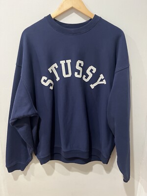 Stüssy Sun Faded Oversized Crew Navy Blue Medium | eBay