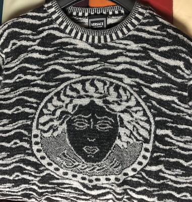 Authentic VERSACE JEANS COUTURE Grey Black Zebra Medusa Face Knit