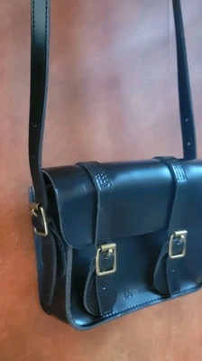 New Doc Dr Martens Black 100% Leather 7-in Buckle Satchel