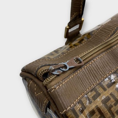 FENDI Hand Bag Tote Purse FF Zucca Patent Leather Brown Authentic