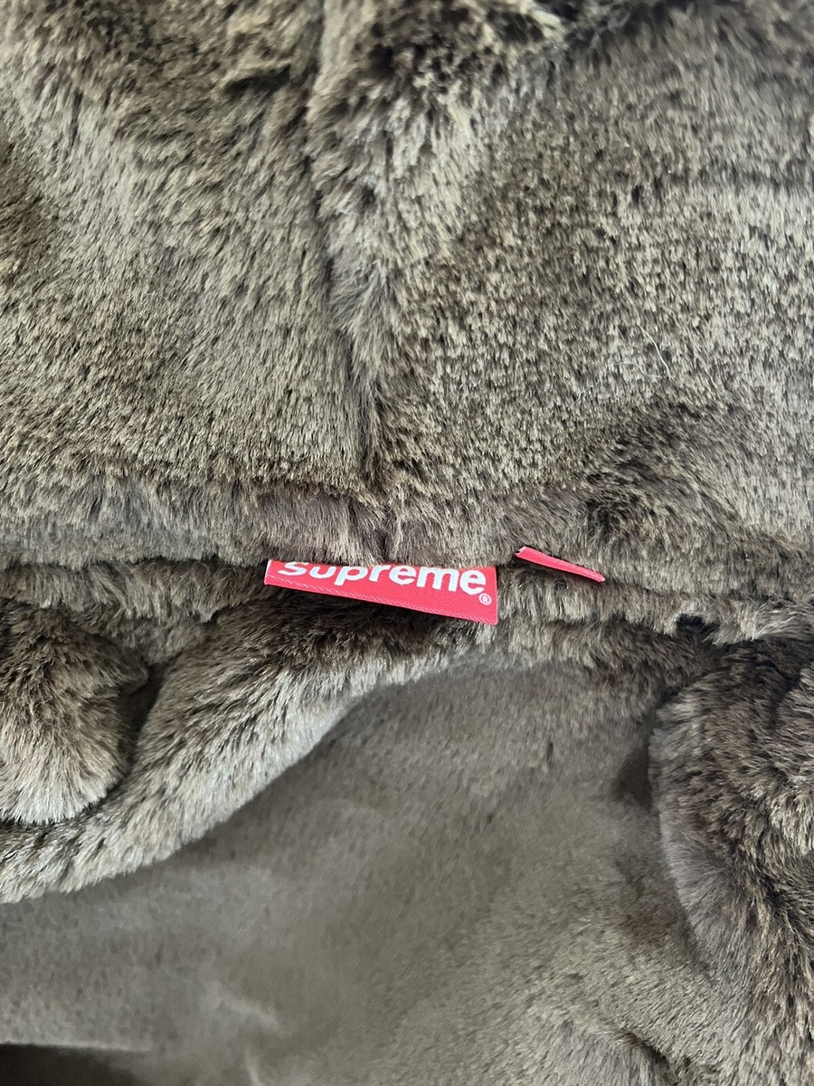 NEW Supreme Faux Fur Lined Zip Up Hoodie Sweatshirt Natural Size