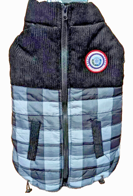 Luv Gear Cold Alert DogPuffer/Cordroy Coat Black,GrayPlaid,Shepra