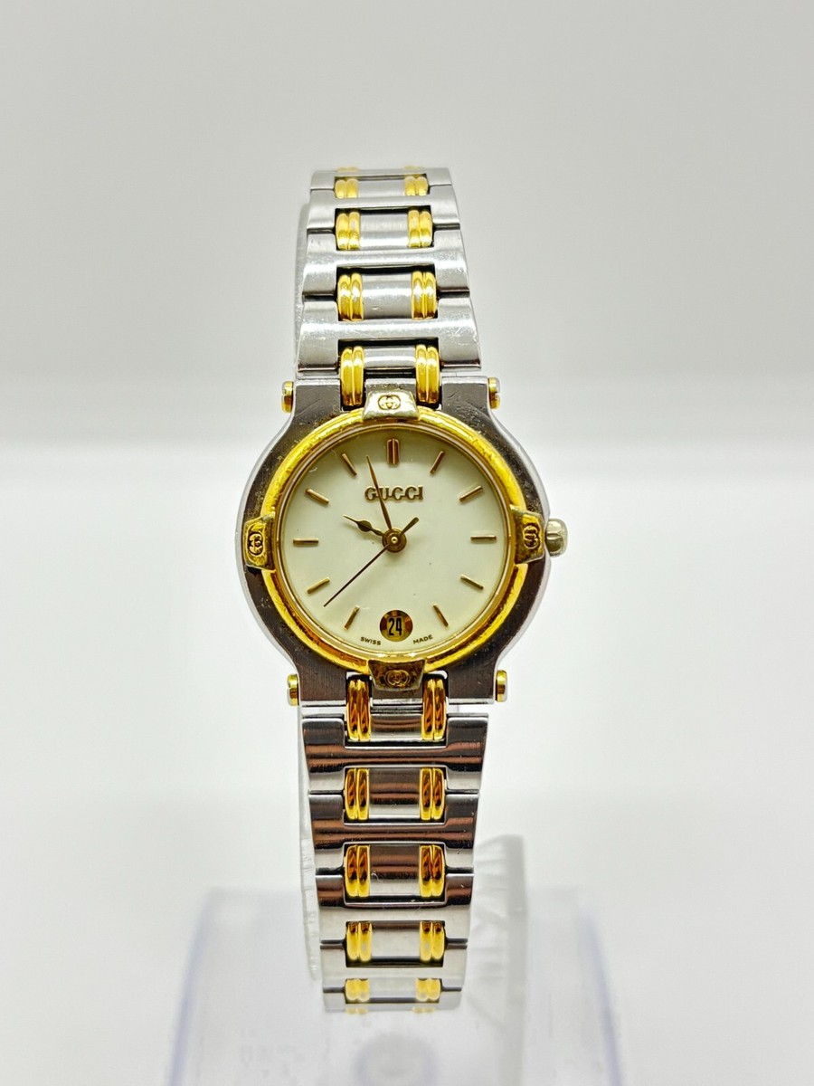 Exc+5] Gucci 9000L Vintage Watch Two Tone Steel Gold Dial Quartz