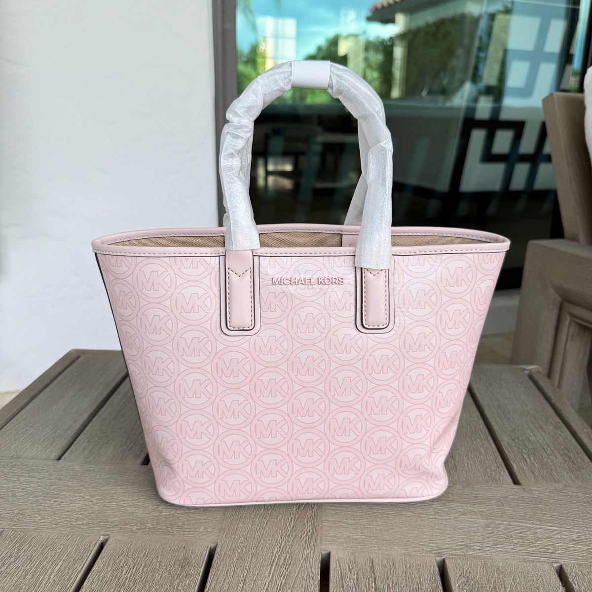 Michael Kors Jodie Small Logo Jacquard Powder Blush Signature Tote