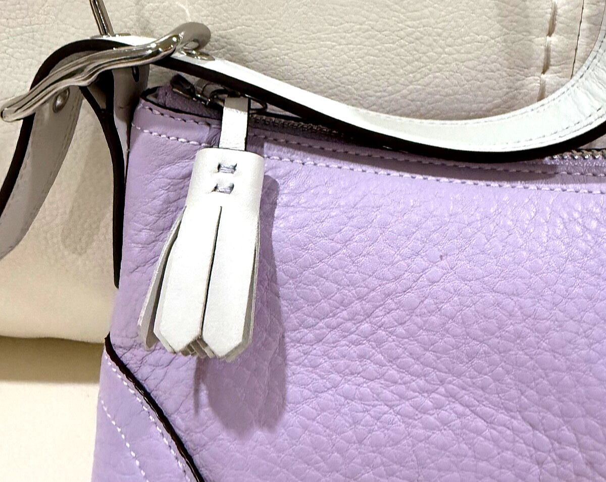 Coach Demi Baguette Bag Purple Pebble Leather White Strap F10684