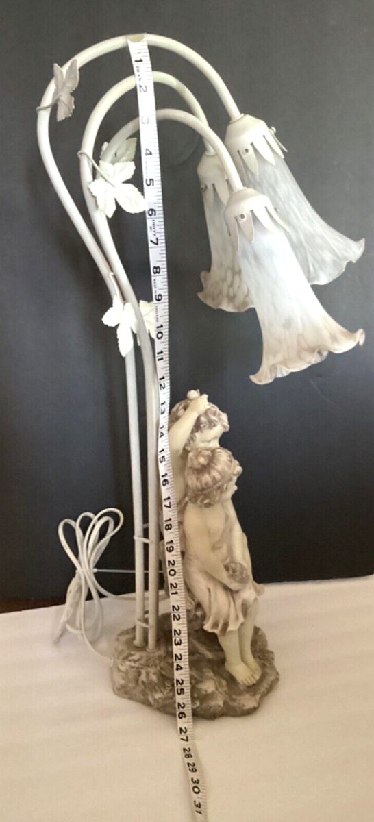 Vintage Boy & Girl Sculpture Victorian Art Deco Tulip Lamp VGC