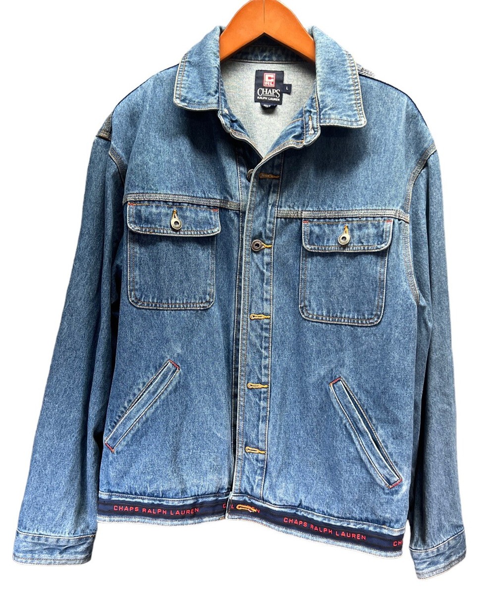 CHAPS RALPH LAUREN Denim Jacket Men's L Blue Buck Logo Embroidery
