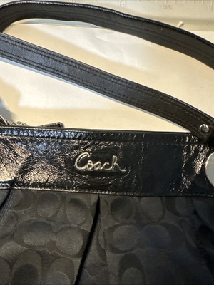 Coach Women's Black Signature Logo Fabric Leather Shoulder Bag | eBay
