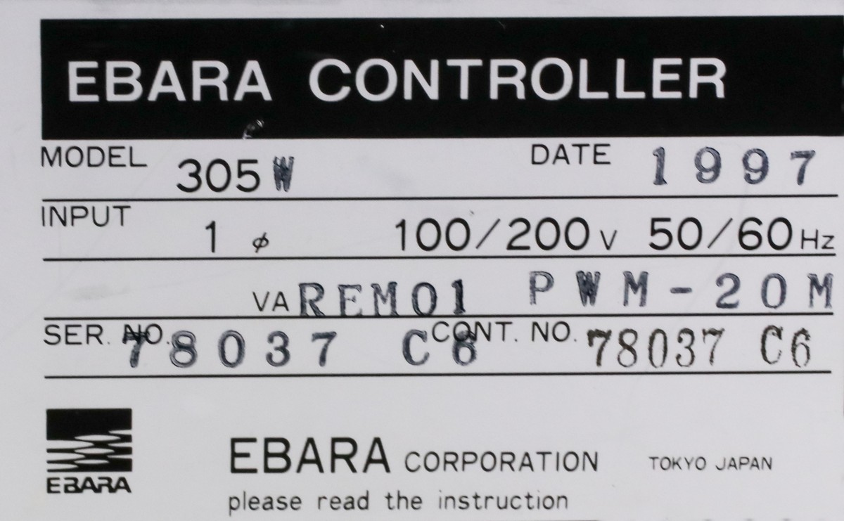 12973 EBARA TURBO-MOLECULAR PUMP CONTROLLER (PARTS) 305W | eBay