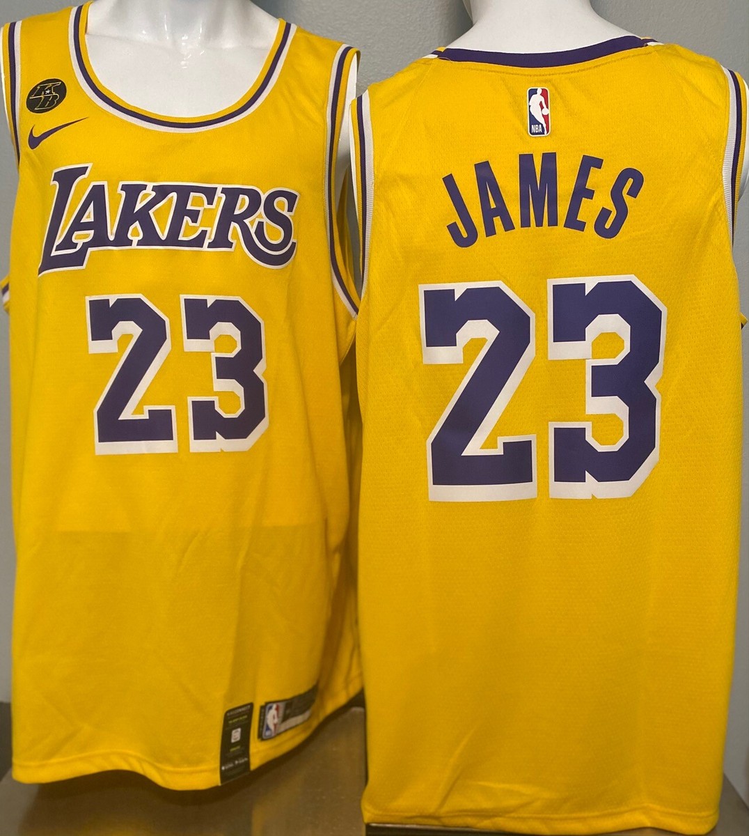 LEBRON JAMES Los Angeles LA LAKERS Nike KB Logo Gold SWINGMAN