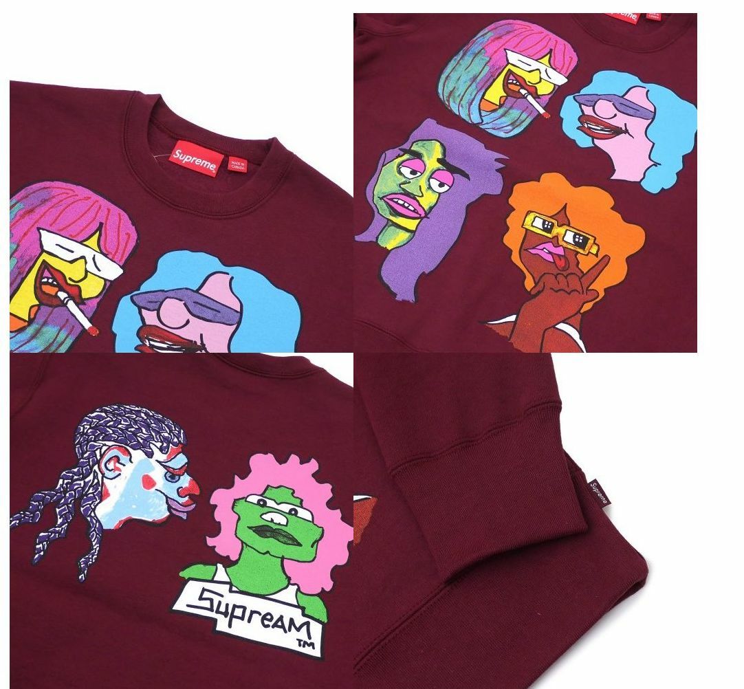 Supreme Gonz Heads Crewneck Sweater Burgundy Size L Mens FW17 New