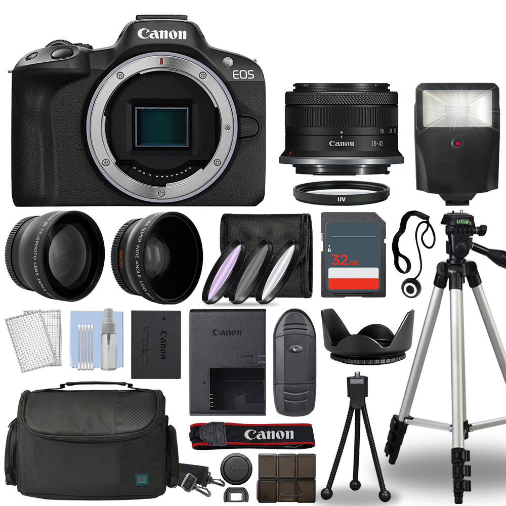 Canon EOS R50 Mirrorless Camera Black + 3 Lens Kit 18-45mm + 32GB