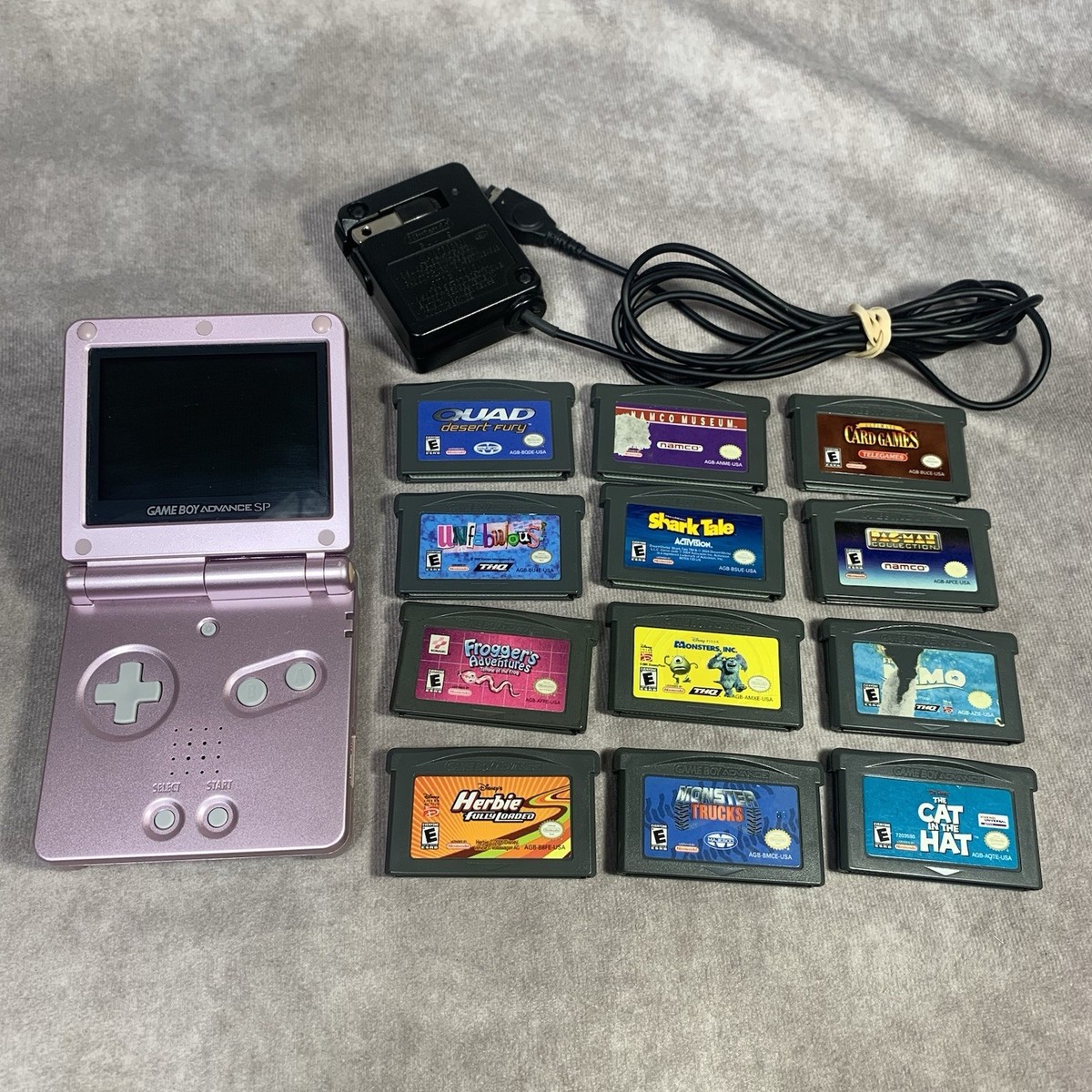 Nintendo Game Boy Advance SP AGS 101 Bundle Pearl Pink 12 Games