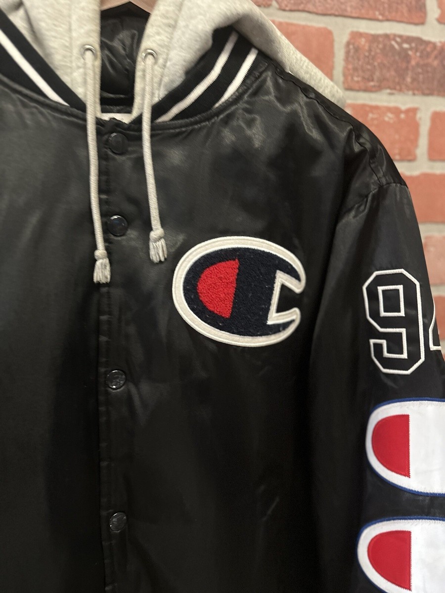 Supreme x Champion FW18 Hooded Satin Varsity Jacket Black - Medium