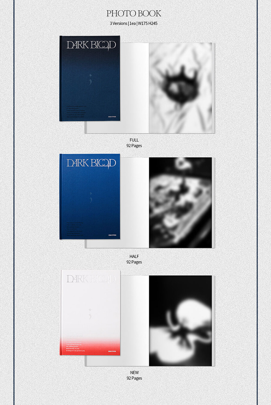 ENHYPEN [DARK BLOOD] Album CD+Photo Book+3 Card+Sticker+Book Mark+