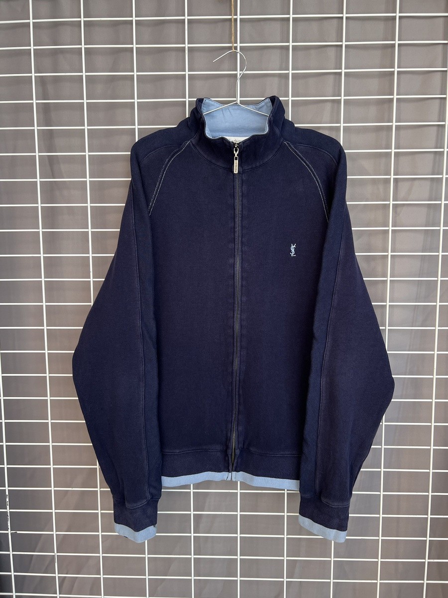 Yves Saint Laurent Vintage Full Zip Sweatshirt Mens Size L Navy