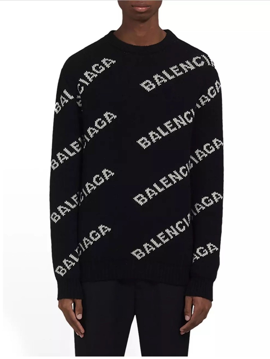Balenciaga Men's Allover Logo Sweater in wool knit - Size M | eBay