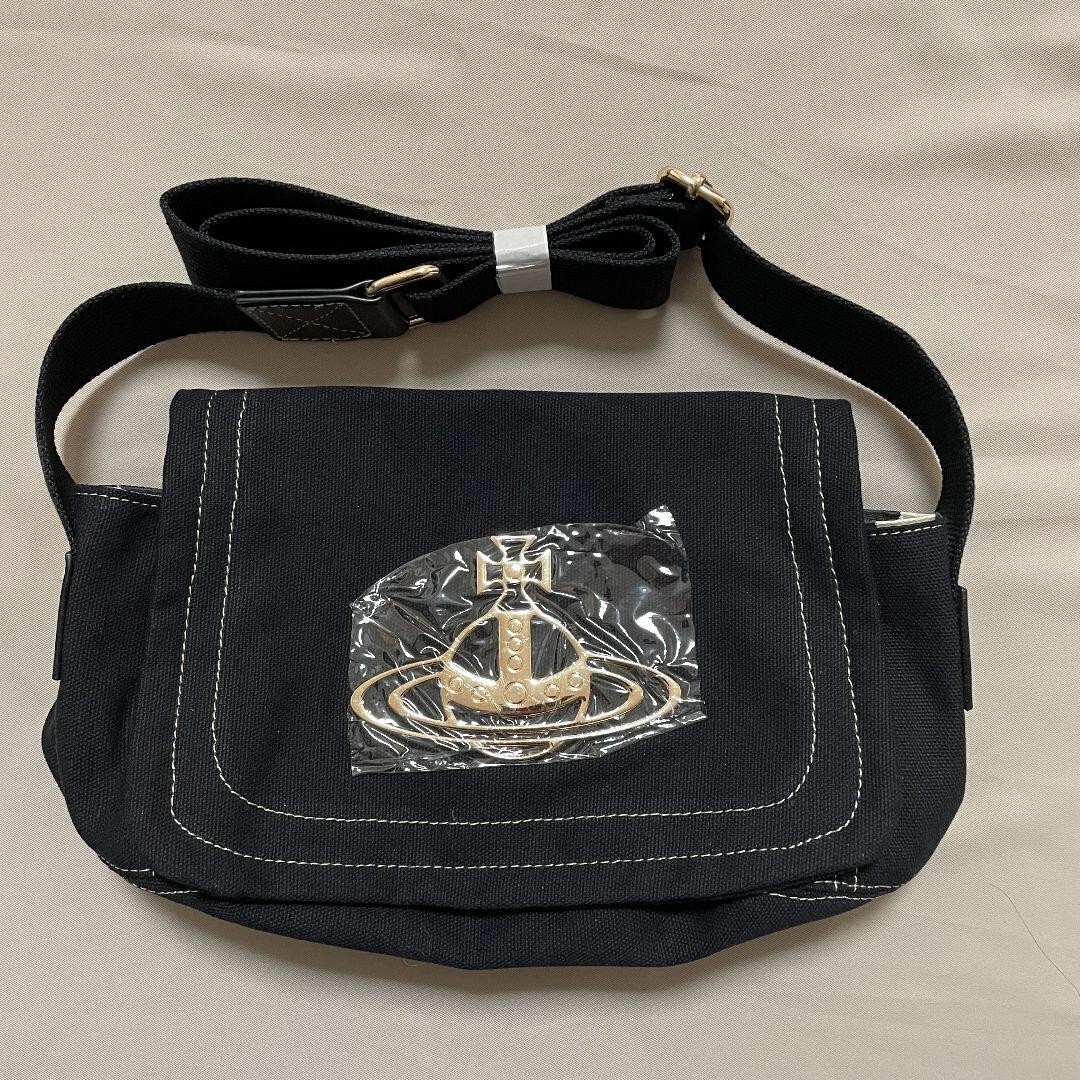 Vivienne Westwood Shoulder Bag Orb Gold Big Logo Beige Canvas